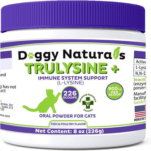 Trulysine Plus L-Lysine for Cats, 8oz/226g Immune Support Oral Powder for Cats & Kittens, Fish & Poultry Flavor