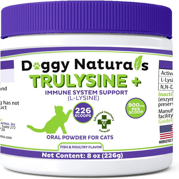 Trulysine Plus L-Lysine for Cats, 8oz/226g Immune Support Oral Powder for Cats & Kittens, Fish & Poultry Flavor