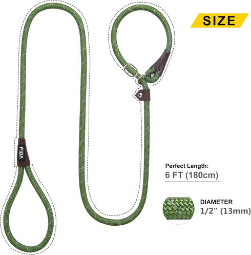 Fida Durable Slip Lead, 6 FT x 1/2" Heavy Duty Loop Leash, Comfortable Strong Rope for Large Medium Dogs, Green