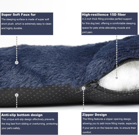 Small Dog Crate Pad, 24 Inch Dark Blue Washable Fluffy Mat for 24 Inch Dog Cage, Indoor and Outdoor Use