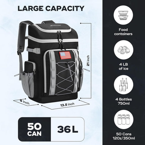Maelstrom Backpack Cooler, Soft Lightweight Leakproof Cooler Bag, Insulated for 50 Cans Hot/Cold