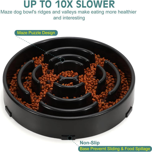 WHIPPY Large Slow Feeder Dog Bowls for Medium Large Dogs, Anti-Choking Slow Feeding Maze Puzzle Bowl, Black