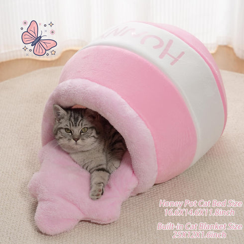 Romaneco Honey Pot Cat Cave Bed, Soft and Thick Rebound Sponge Pet Nest with Removable & Washable Cushion, Cute Cartoon