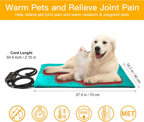 Toozey Pet Heating Pad, 6 Adjustable Temperatures, Indoor Electric Heating Pads for Dogs & Cats
