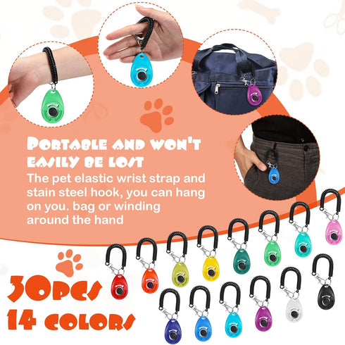 30 Pcs Dog Training Clicker with Wrist Strap - Pet Clicker for Dogs, Cats, Horses, and Birds Behavioral Training