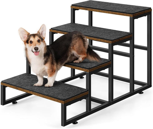 Dog Stairs for Small Dogs, 4 Steps Non-Slip Pet Stairs for High Bed & Couch, Industrial Brown