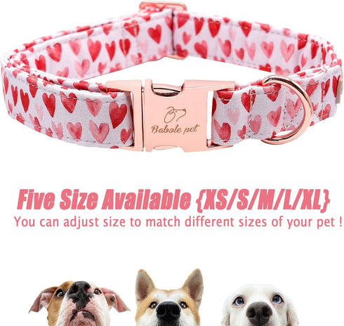 Valentine's Day Dog Collar for Medium Dogs, White Red Pink Love Collar with Safety Metal Buckle, Adjustable M-Neck