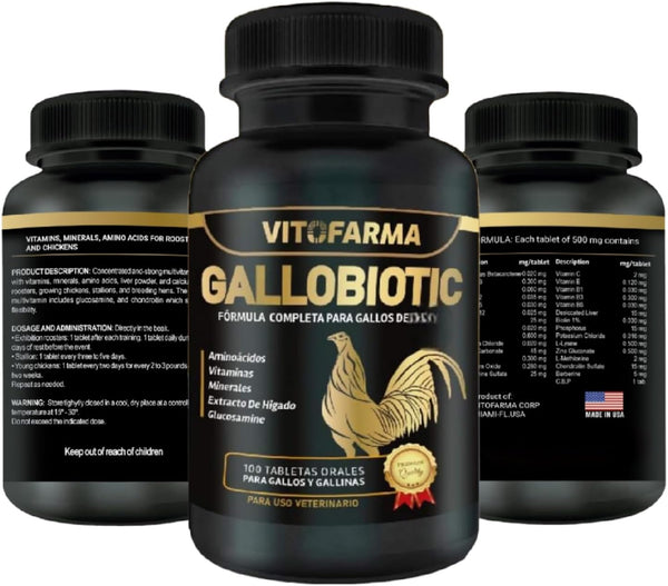 Gallobiotic Natural Multivitamin for Rooster and Hens, 100 Tablets | Vitamina Completas para Gallos