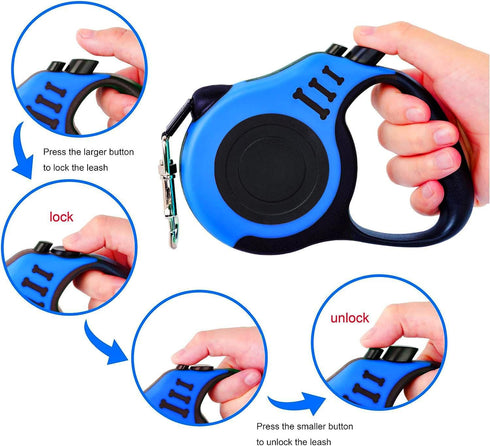 PETIMP Retractable Dog Leash, Lightweight 16FT Claw Print with Folding Bowl, Dispenser, Rubbish Bags for Small Medium