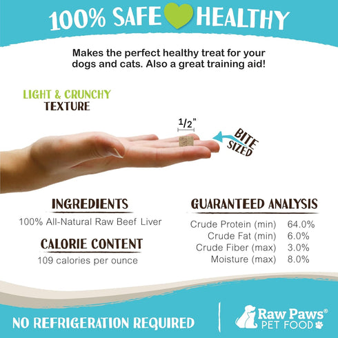Raw Paws Freeze-Dried Beef Liver Treats for Dogs & Cats, 16-oz, All Natural Liver Treats for Training