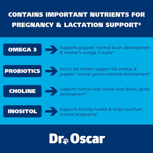 Dog Prenatal Vitamins - 90 Tablets with Omega 3, Probiotics, Choline & Inositol, Key for Mother & Puppies