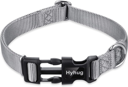 Hyhug Pets Heavy Duty Basic Collar for Large Breeds Dogs, Unique Design Adjustment Triglide Slide, Sleet Gray