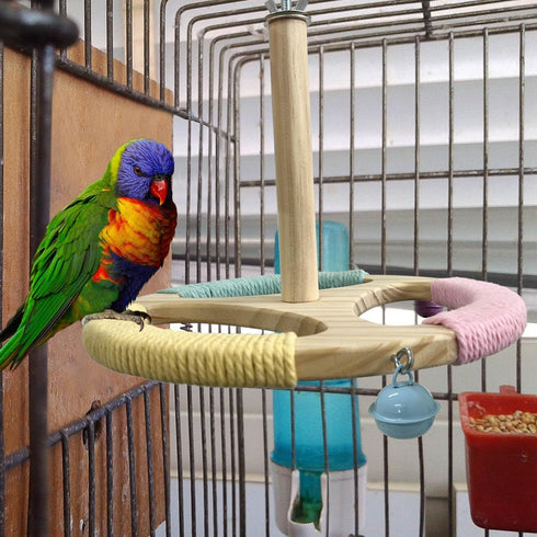 Wooden Spinning Parrot Perch Toy - Fun Exercise Accessory for Birds