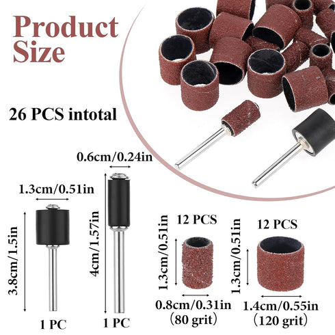 Trinkrittey 26 Pack Set 2 1/2 Inch 120 /0.31 inches 80 Pet Nail Grinder Replacement Kit Sanding Drum with Grit Sanding