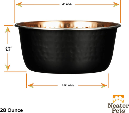 Neater Pet Brands Decorative Designer Bowls, Luxury Style Premium Dog and Cat Dishes, Medium, Black Copper