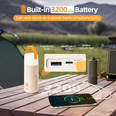 LED Camping Lantern, 3200mAh Rechargeable Battery, 350H Running Time Tent Light for Power Outage, Camping, Hiking