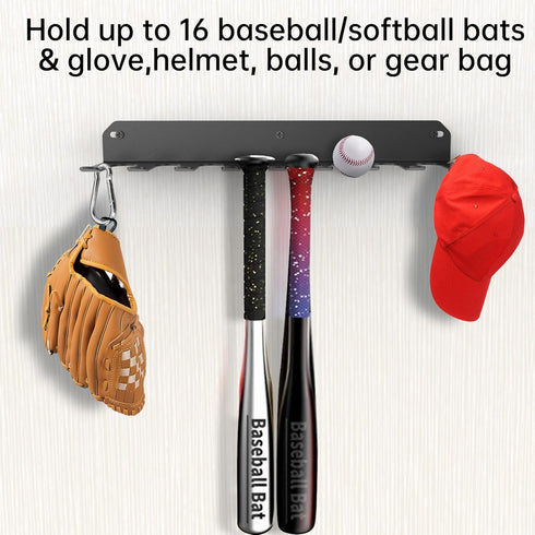 Wall Mount Baseball Bat Rack, Holds 16 Bats, Heavy Duty Organizer for Home Gym Sports Equipment