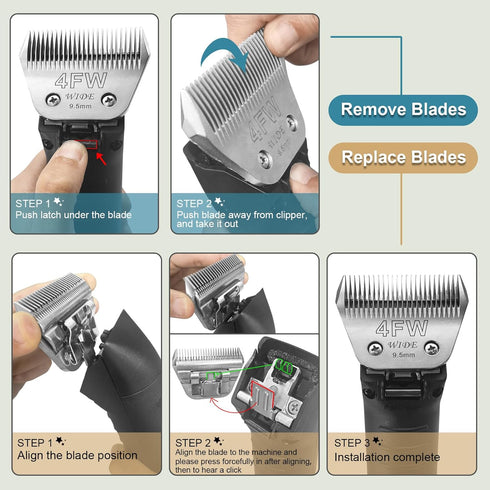 4FW Wide Pet Dog Grooming Detachable Blades, Compatible with Andis, Oster A5, Wahl KM10 Clippers, Cut Length 3/8"