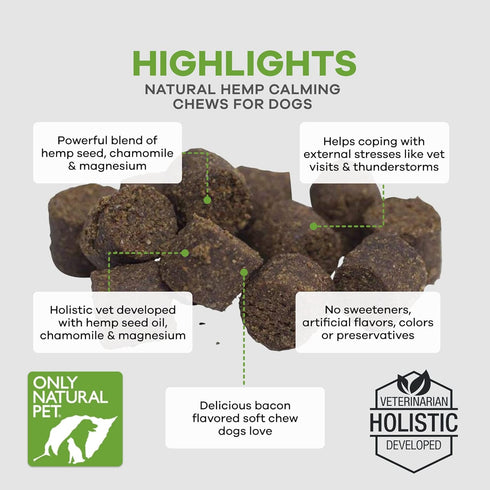 Only Natural Pet - Natural Hemp Soft Chew Bites for Dog Stress Relief, L-Theanine & Chamomile, 120 Count