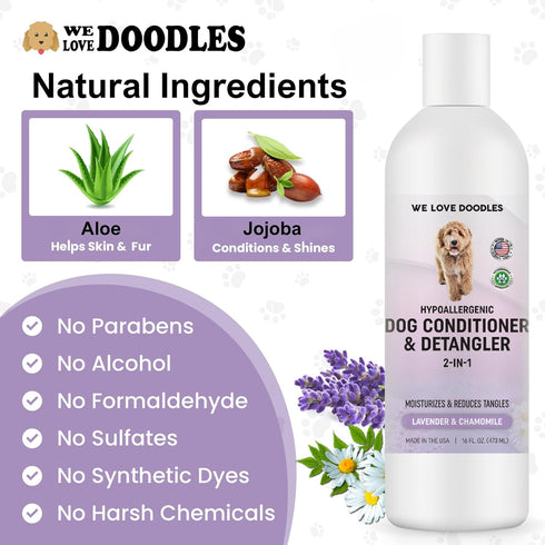 2-in-1 Goldendoodles,16oz We Love Doodles Dog Conditioner & Detangler, Conditioner for Allergies & Itching, Lavender