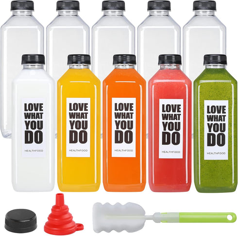Fhxtcygj 10pcs 33oz Plastic Bottles with Caps, Juice Container with Lids, Empty