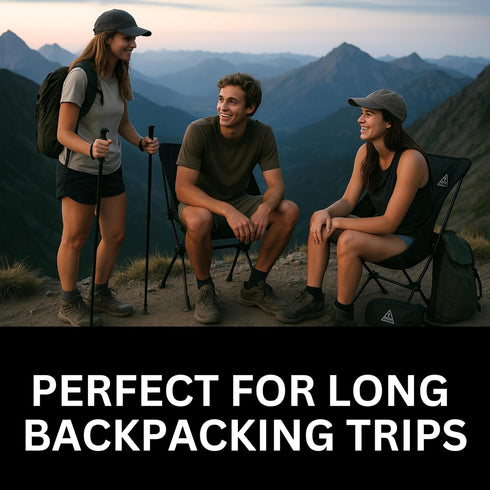 AVIVA Sports 3-in-1 Backpacking 3 lbs Camping Chair, Trekking Poles & Mounted Flashlight All-in-One Kit Small & Weighs
