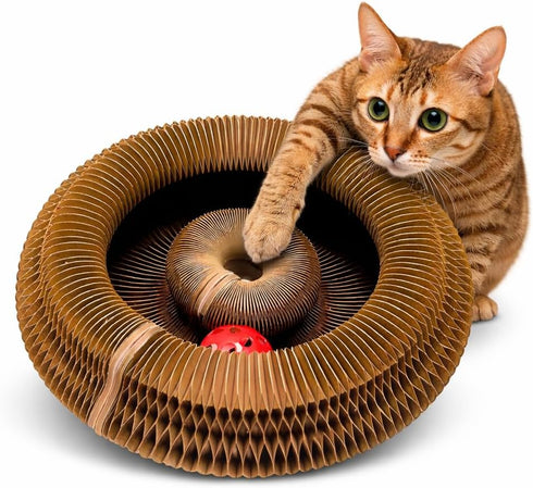 ORVIXA Kitty Kurlz Cat Toy - Accordion Cat Scratcher Toy with Bell Ball