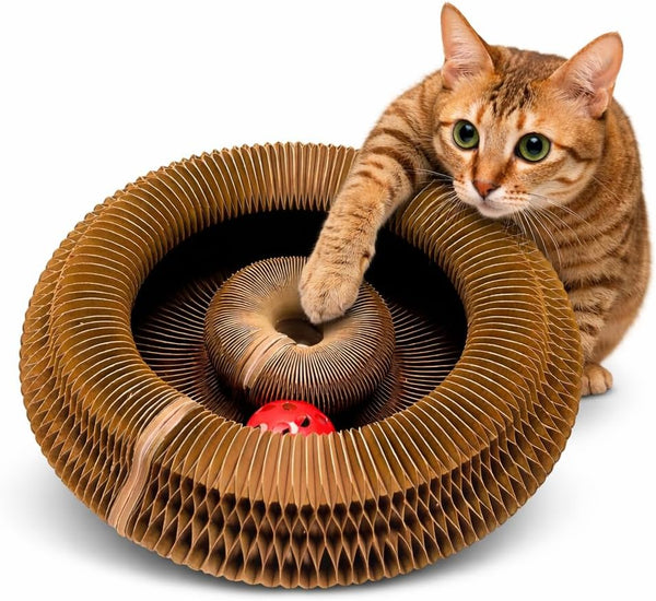 ORVIXA Kitty Kurlz Cat Toy - Accordion Cat Scratcher Toy with Bell Ball
