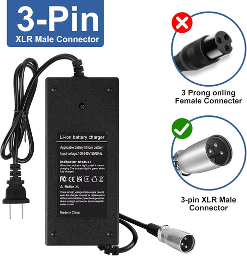 YAREMYEYE 42V 2A 3-Pin MX500, MX650, GT750, I600 I750 I1000 M750, S1000, S600,ST1000, E1000, X-600,Quick 36V Male XLR