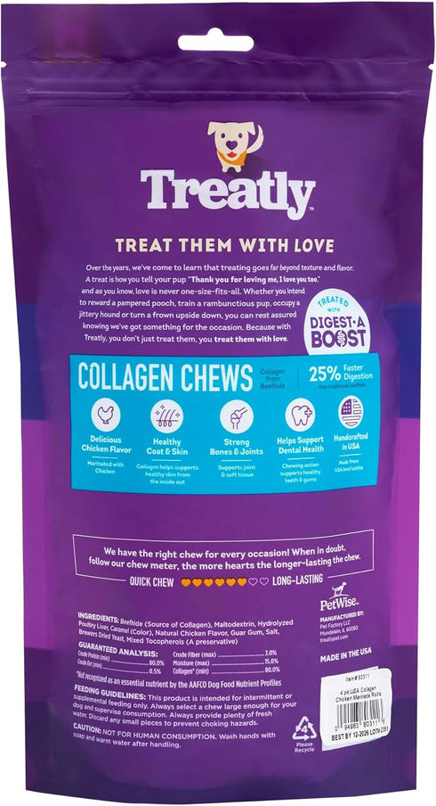 USA Collagen Rolls 6-7" Dog Chew Treats - Chicken Marinade Flavor, 4 Count/1 Pack