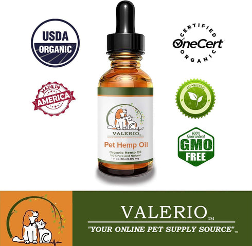 Valerio Pets Hemp Oil for Dogs and Cats - 1 Oz - Hemp Oil Drops with Omega Fatty Acids for Skin Health and Joint Support