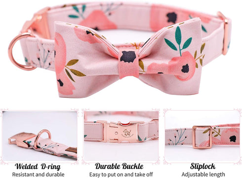 Elegant Little Tail Dog Collar with Bow, Adjustable Comfortable Bowtie Dog Collar for Small Medium Large Dogs