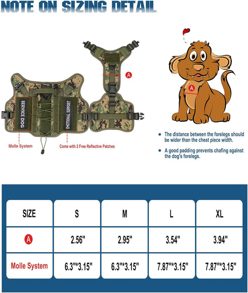PETNANNY Tactical Dog Harness, Woodland Camo M, No Pull ESA Dog Vest for Medium Large Dogs, Emotional Support, Molle
