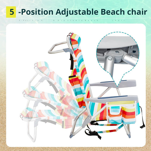 MUCDBPS 5 Folding Beach Chair Lightweight, Folding Webbed Lawn Beach Chair for Adults with Headrest and Cup Holder,Low