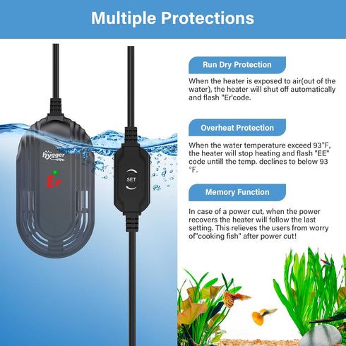hygger 25W Small Aquarium Heater, Submersible Betta Fish Tank Heater with Adjustable Temperature Controller