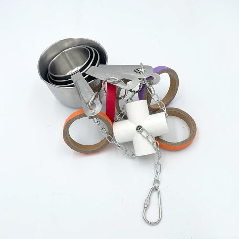 Durable Bird Parrots Toys, Pullable Stainless Steel Cup and Cardboard Ring Toys for Mini Macaws, African Greys,