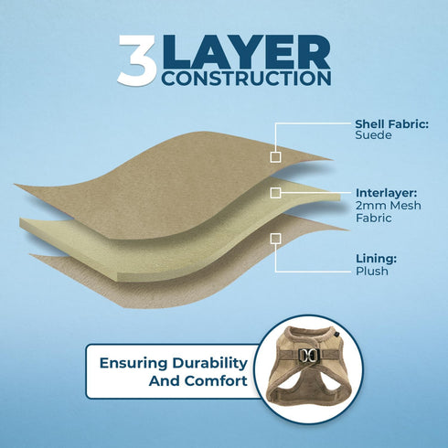 Voyager Step-In Plush Dog Harness, Soft Plush Vest for Small/Medium Dogs, Latte Suede, S