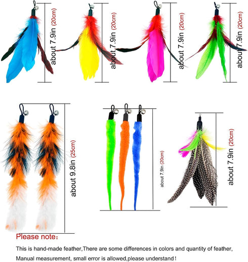Cat Feather Toys Refills - 10 Pieces Worms Feathers Refills, Cat Wand Replacement Feathers Toy for Indoor Cats