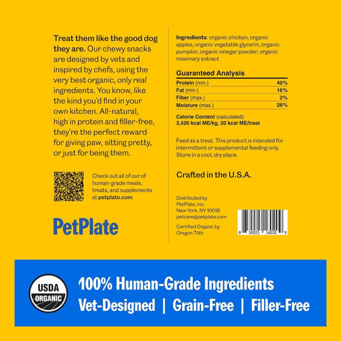 PetPlate Chicken Apple Sausage Bites, Human Grade Dog Treats, All Life Stages, Grain-Free, High Protein, 4.5 Ounce