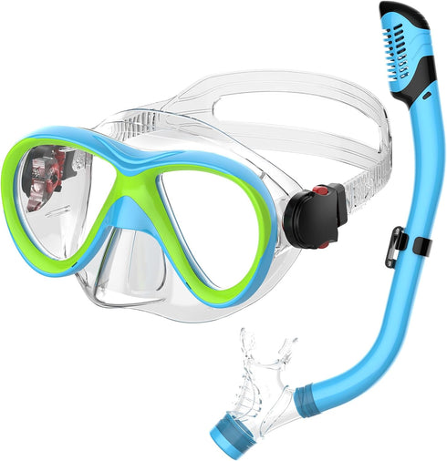 Kids Snorkel Set, Dry Top Snorkeling Gear Combo Set, Diving Snorkel Mask & Swimming Goggles for Youth