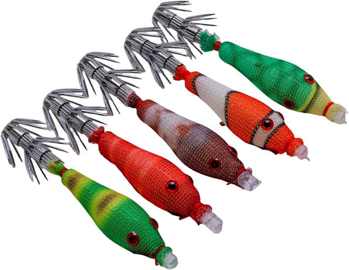 Oxxggkao 5Pcs Squid Jig Lures Blowing Tube, Shrimp-Style, Easy-to-Use Cuttlefish Sleeve Hook Fishing