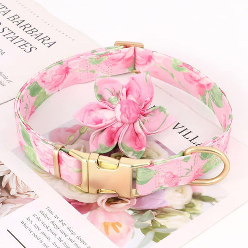 Beirui Cute Girl Dog Collars - Floral Dog Collar with Spring Flower Patterns, Soft Pink Pet Collars for Small Medium
