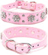 Rhinestone Dog Collar, Cute Flower Bling PU Leather Collar, Adjustable Sizes for Small Medium Large Dogs (M, Pink)