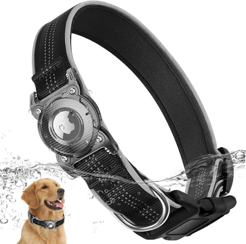 ONEONTA Airtag Dog Collar, Waterproof Airtag Holder with Removable Metal Loop, Heavy Duty Reflective Collar for Small