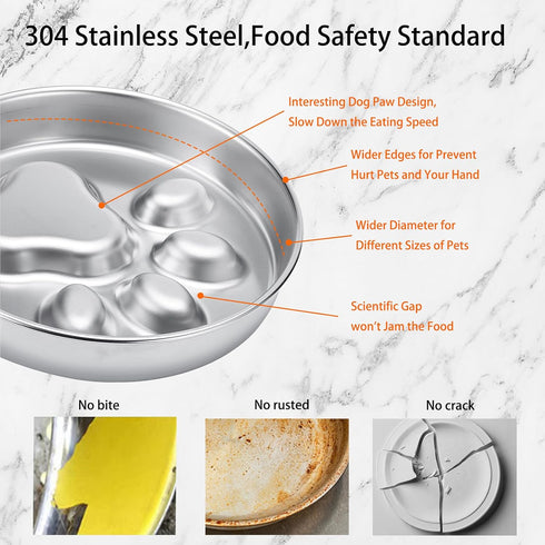 Slow Feeder Dog Bowls, 2 Cups Stainless Steel Non-Slip Bowl, Slow Feeder for Small & Medium Sized Dogs