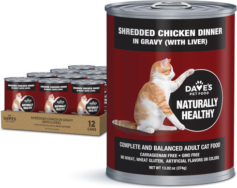 Dave's Pet Food Grain Free Wet Cat Food (Shredded Chicken in Gravy), 13.2 oz Cans (Case of 12) Made in Canada