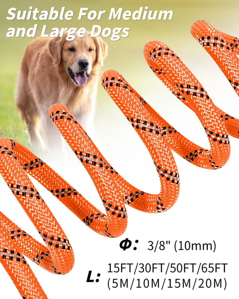 Joytale Long Leash for Dogs, Training Leash with Removable Padded Handle, Double Hook, 15FT/30FT/50FT/65FT for