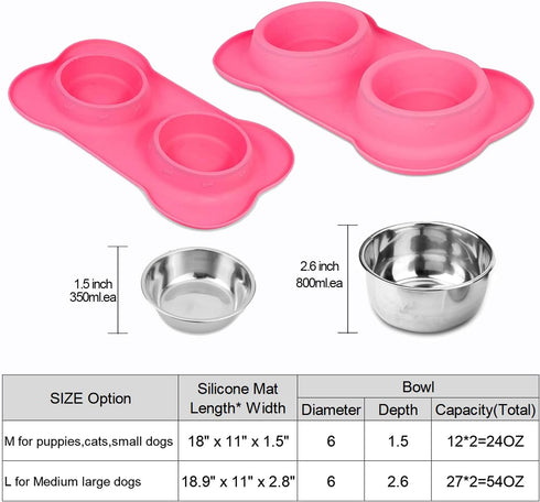 Stainless Steel Dog Food Bowls by AsFrost with Non-Skid Silicone Mat for Dogs & Cats - Pink, 12oz
