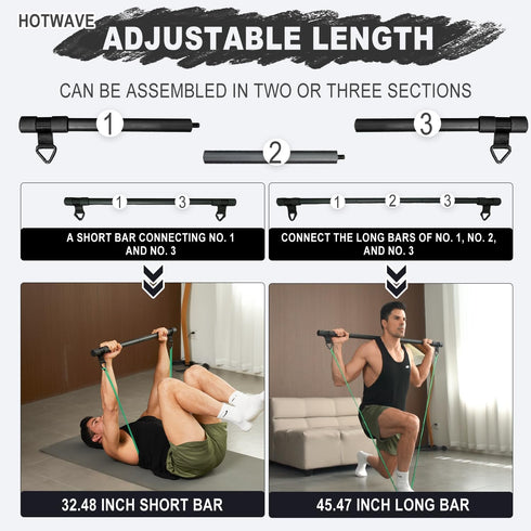 HOTWAVE Portable Resistance Band Bar, Adjustable 33"/45", Full Body Strength Training Fitness Bar for Home Workout