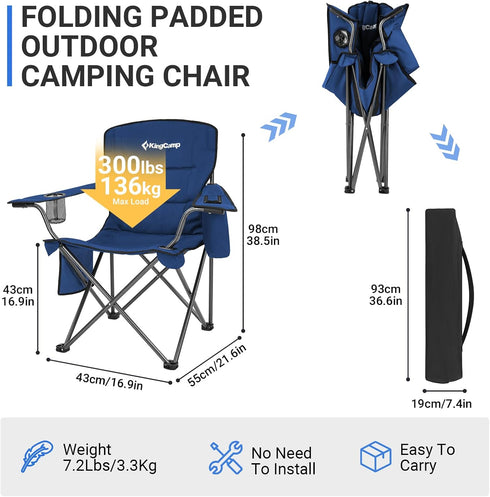 KingCamp Heavy Duty Oversized Comfy Folding Outdoor Portable Lawn Adults Bag Chair with Cooler for Outside Camp